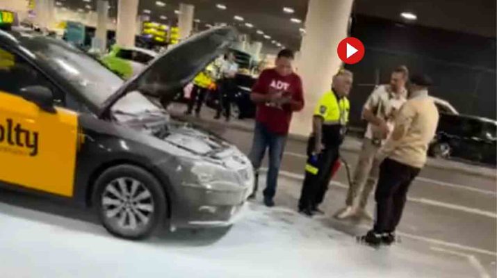 Incendio en un taxi del Aeropuerto de Barcelona-El Prat desata críticas por fallos en los extintores