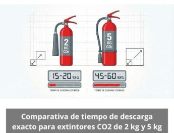 Comparativa de tiempo de descarga exacto para extintores CO2 de 2 kg y 5 kg. Análisis técnico completo sobre el rendimiento real y el comportamiento operativo.