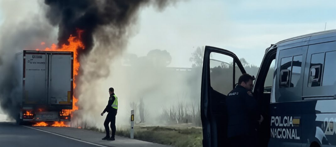 Aparatoso incendio de camión en la A-6 provoca circulación lenta entre San Esteban del Molar y Cerecinos de Campos. Intervención urgente