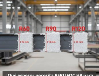 ¿Qué espesor necesita PERLIFOC HP para conseguir R60, R90 o R120 en acero?